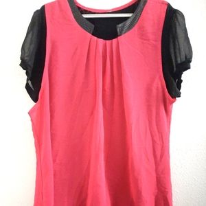 Pink and Black top | round open collar neck | blouse top